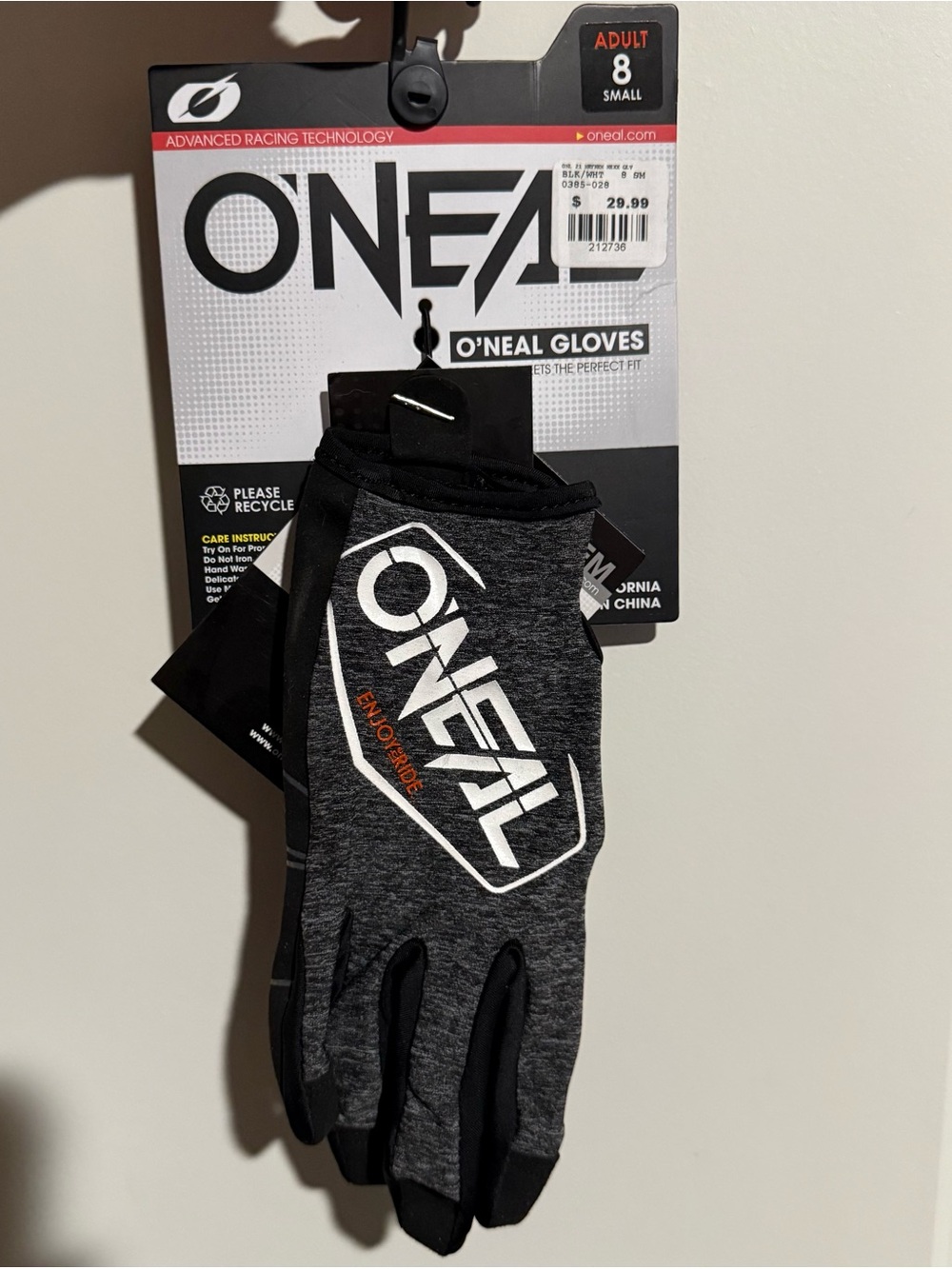 Men's Gray Performance Gloves - Small (Adult 8)